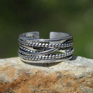 New Woven Sterling Silver Band Ring, Handmade, Adjustable